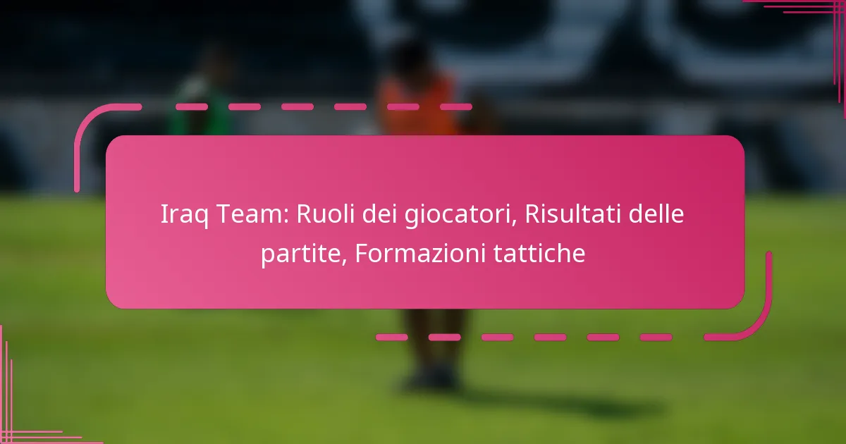 Iraq Team: Ruoli dei giocatori, Risultati delle partite, Formazioni tattiche