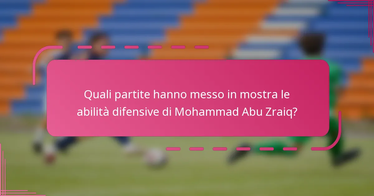 Quali partite hanno messo in mostra le abilità difensive di Mohammad Abu Zraiq?